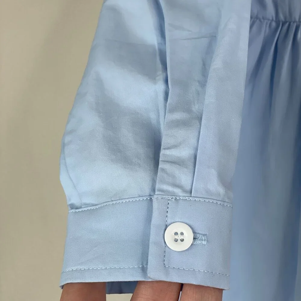 Boutique Button Up Dress Girls 6 Baby Blue Long Sleeve Preppy Layering Old Money